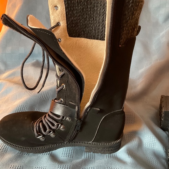 Rice Maker Women’s Zip Lace Boots Black Sz 41 (8) Faux Suede Knit Detail - Picture 9 of 11